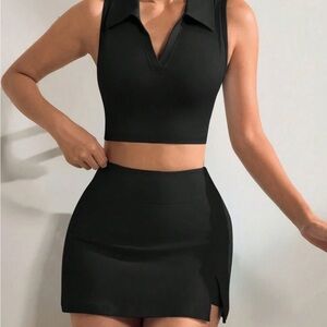 Black Sleeveless Crop Top and Skirt Set